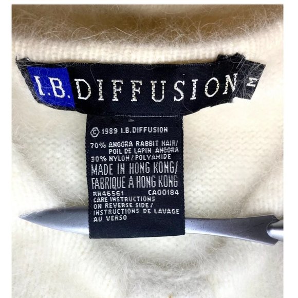 I B DIFFUSION Angora Sweater Dolman Sleeve Ivory Beaded Bow Accent Vintage Top - Picture 9 of 11